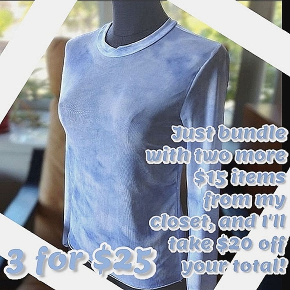 Mesh baby blue cloud print long sleeve crewneck t-shirt